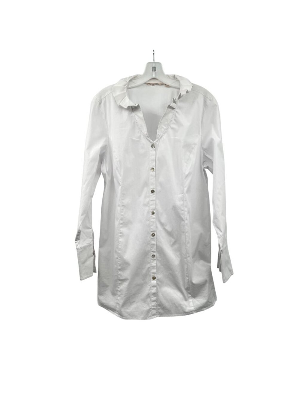 Soft Surroundings Womens Button Up Top Pleated Collar Cuff White Size XL